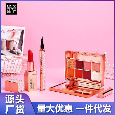 网红直播玛可安迪八色眼影盘眼线笔口红彩妆初学者三件套礼盒装