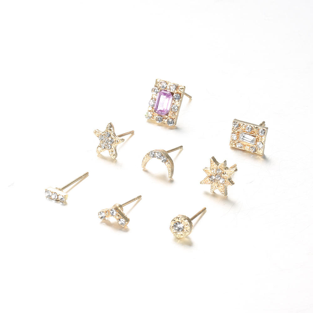 Nihaojewelry Simple Heart Star Moon Cross Square Zircon Earrings 7 Pairs Set Wholesale Jewelry display picture 4