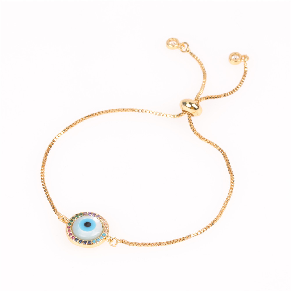 New Accessories Blue Eye Bracelet Devil's Eye Micro Inlaid Diamond Shell Pulling Zircon Bracelet display picture 2