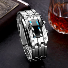 韓版潮流LED鋼鐵俠雙線二進制時尚學生情侶個性電子手表