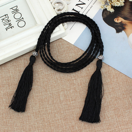 Thin knotted decorative rope waist chain women's ethnic style women's braided tassel cotton silk belt one-piece generation belt