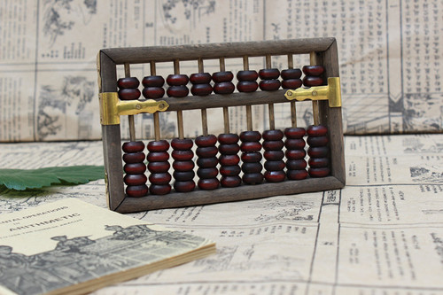 Antique small 9-position beech wood red bead abacus with English manual, retro gift, nostalgic abacus, classic gift
