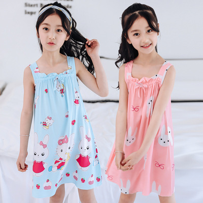 summer children Nightdress camisole Dress girl pure cotton pajamas Thin section CUHK Cotton silk Home Furnishings wholesale