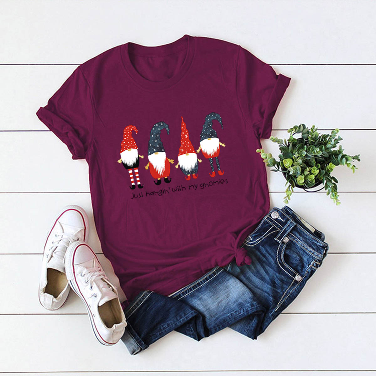 hot selling short-sleeved blouse Merry Christmas cartoon print T-shirt NSSN2570