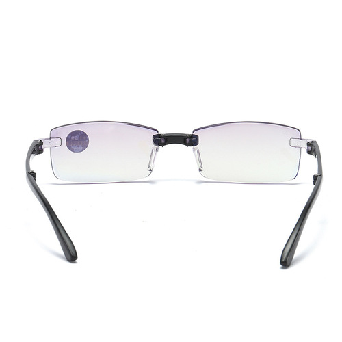 Men's Foldable Diamond Edge Reading Glasses with Smart Zoom, Frameless, Blue Light Blocking, High Definition, Lightweight, with Box, for Presbyopia