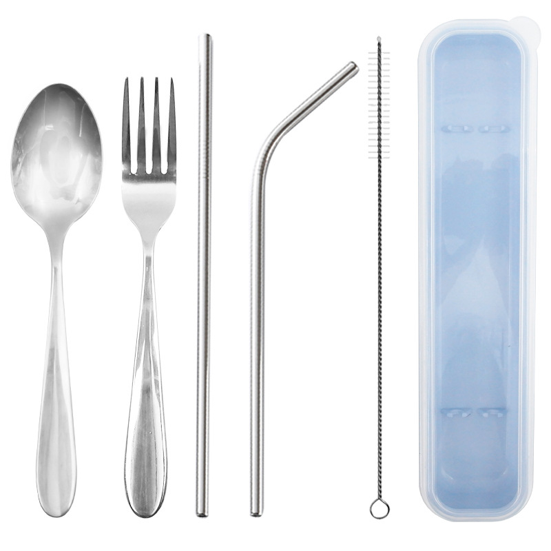 304 Stainless steel Straw spoon Fork suit tableware Portable 5 sets Amazon gift Customizable logo