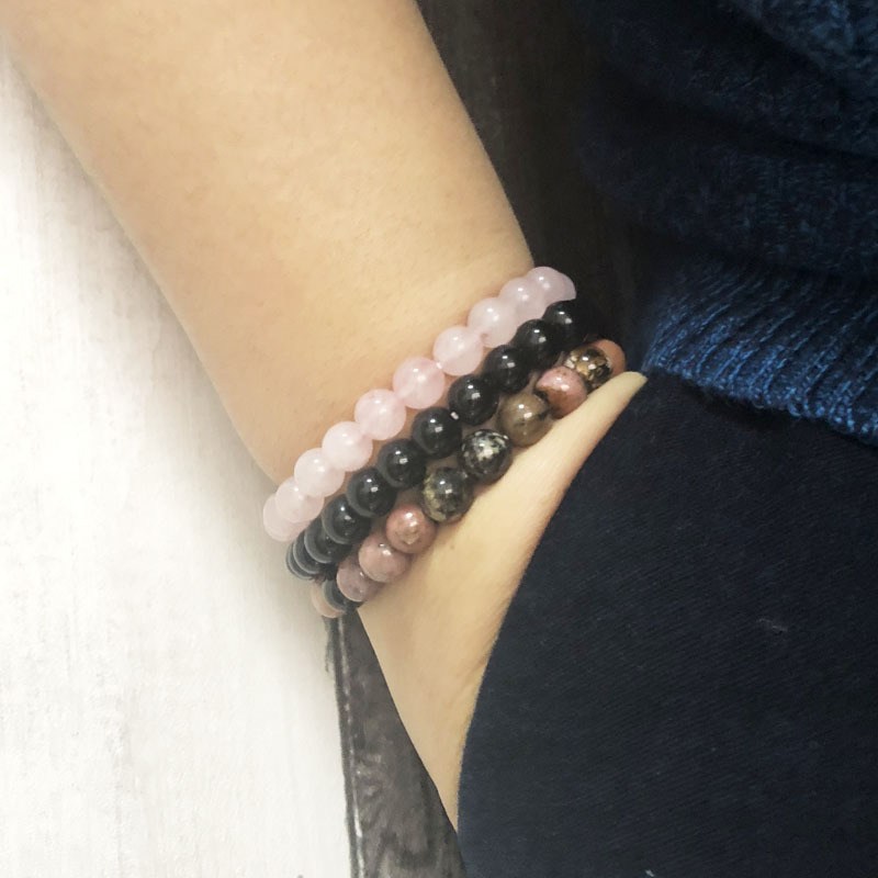 8mm black agate beaded watch men's and women's natural stone bracelet suit natural pink crystal Mala bracelet
