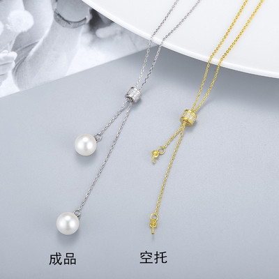 S925纯银时尚微镶项链项坠 女硅胶可调节长短DIY水晶套链饰厂家