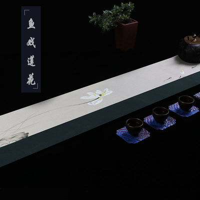 waterproof Retro Table flag Buddhist mood Hand drawn Cotton and hemp Fabric art Chinese style Chinese style Tea Service tea table tablecloth customized