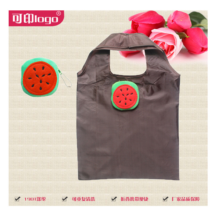 卡通毛绒西瓜购物袋 折叠手提袋 190T 加印logo 厂家定做折叠袋
