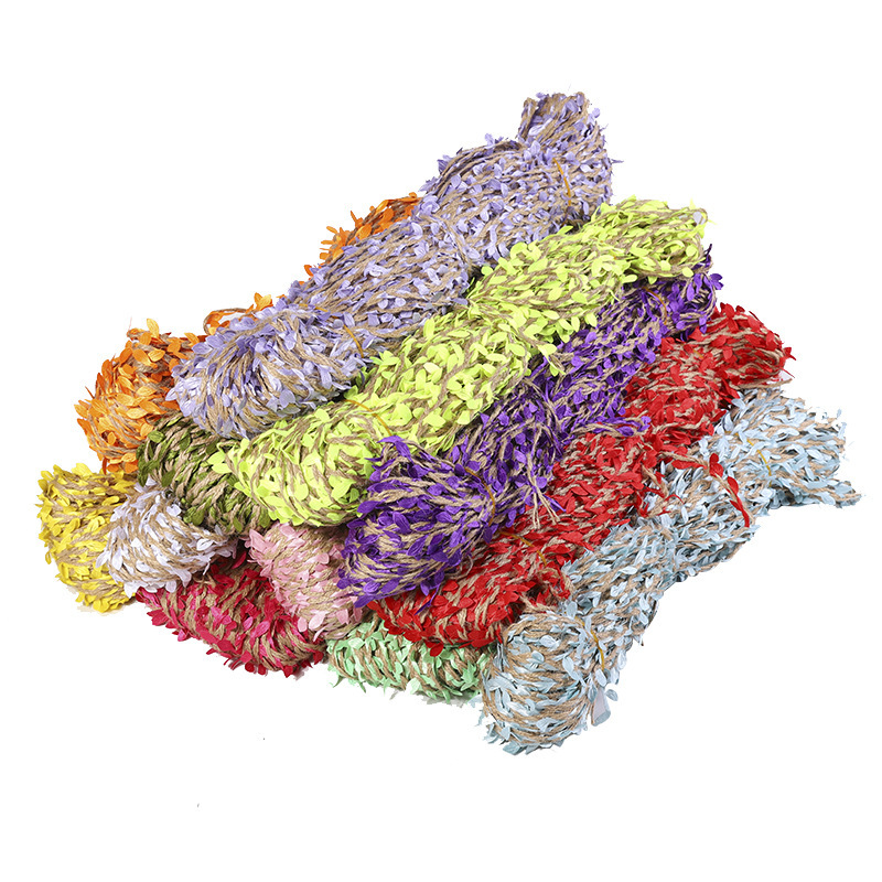厂家热销树叶麻绳鲜花花束包装彩叶麻绳室内装饰彩色编织树叶麻绳