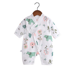 Double-layer pure cotton gauze baby onesie with ribbon for newborns, Hanfu-style, lightweight and breathable, suitable for baby crawling in summer.