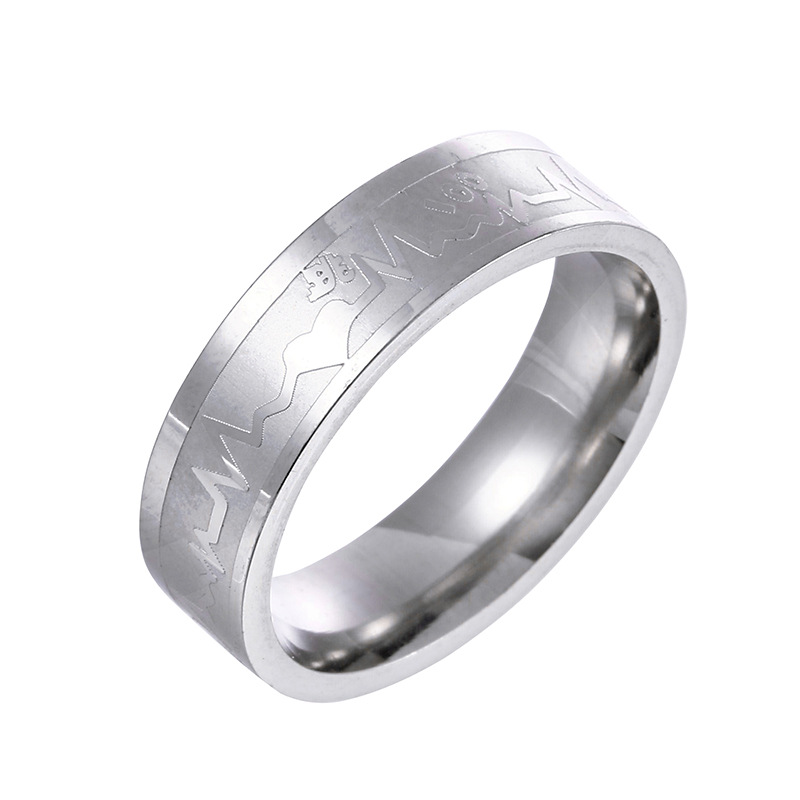 Simple Titanium Steel Electrocardiogram Couple Rings display picture 5