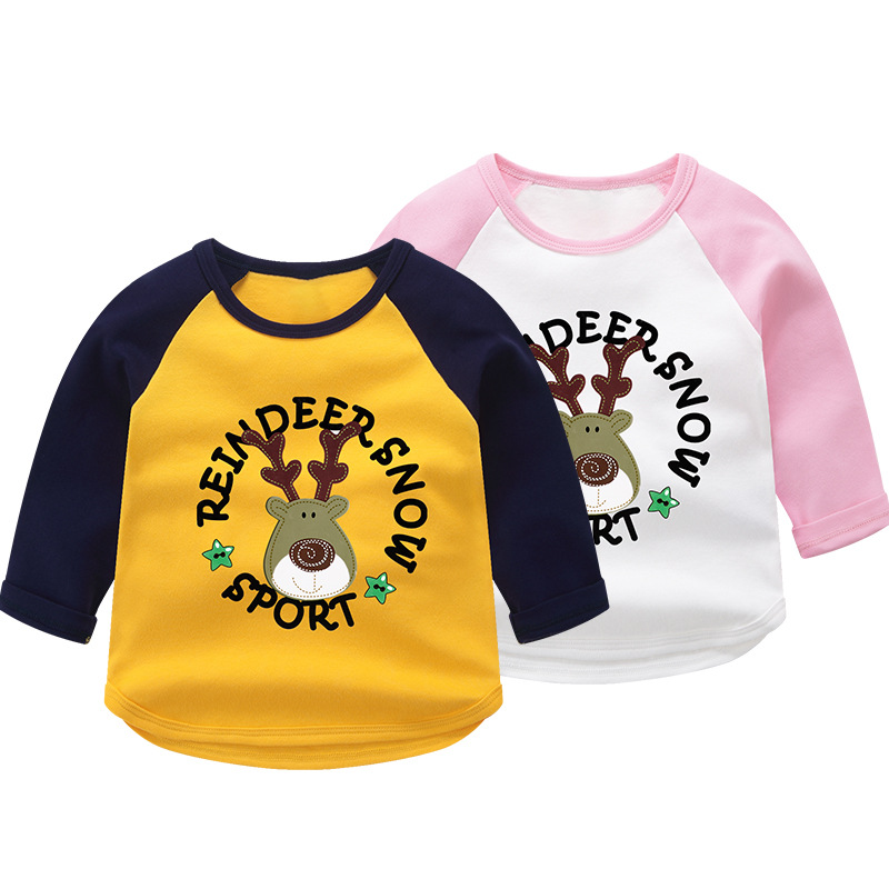 秋冬新品童装上衣中小童纯棉圆领打底衫卡通图案儿童长袖t恤