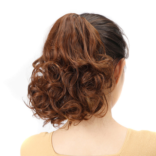 Fake ponytail short curly hair, claw clip ponytail small curls, realistic short hair ponytail catcher type pear flower curl chemical fiber wig ponytail