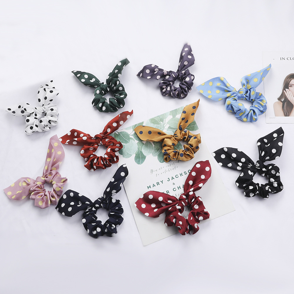 New Fashion Dot Dot Wave Ear Rabbit Fabric Streamer Cheap Scrunchies Wholesale display picture 15