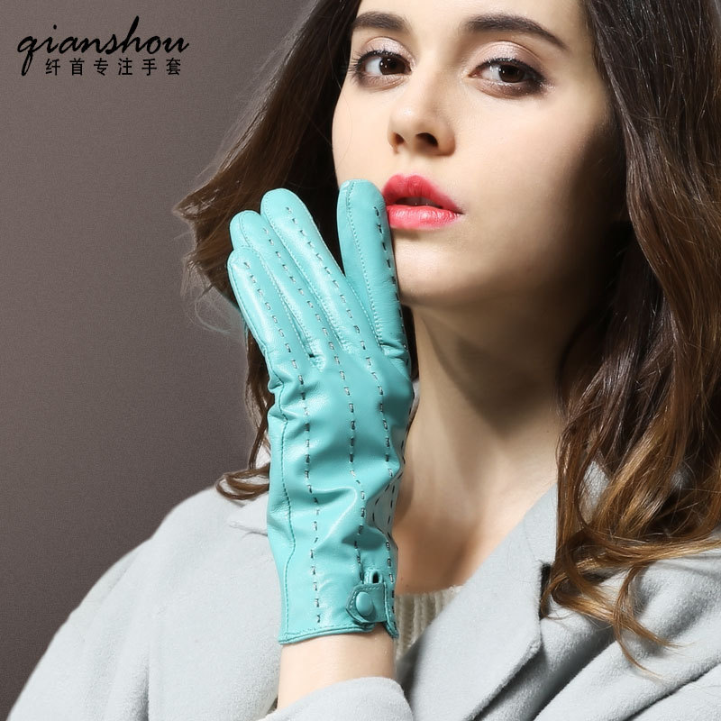 纤首女士薄款真皮手套秋冬季薄款骑车手套 时尚欧美风羊皮手套女