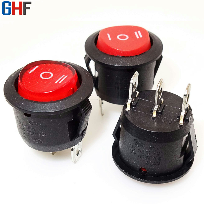 直销圆形三档实芯红船型开关 KCD1-105 三脚 红盖 黑色底座 二档