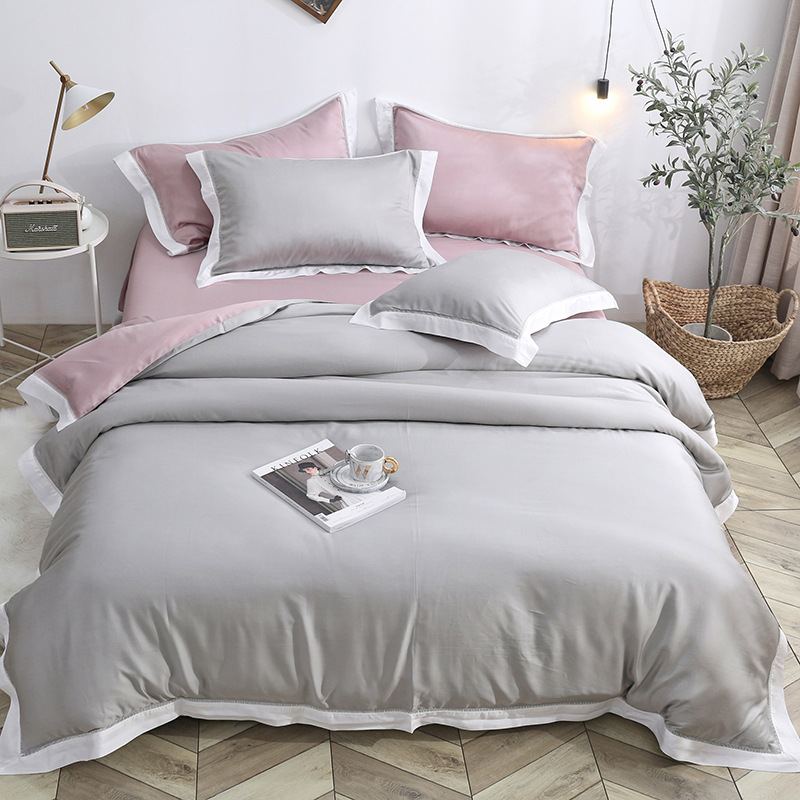 轻奢简约酒店风拼色60支天丝床上用品四件套1.8米2米床单被套裸睡