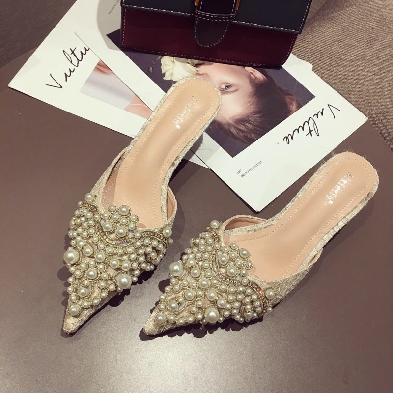 Korean Spring New Fashion All-match Women's Mid-heel Stiletto Beaded Rhinestone Sandals Wholesale Nihaojewelry display picture 9