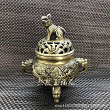 纯铜麒麟香炉摆件黄铜麒麟献瑞熏香炉家居客厅装饰风水铜器工艺品