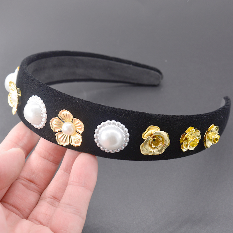 Baroque simple full of diamonds pearls sun flowers wide headband wholesalepicture6