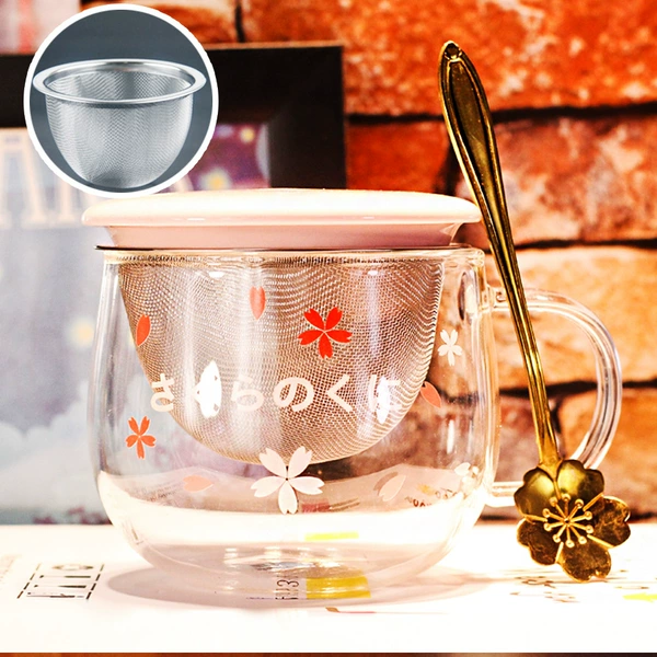 Big belly cherry cup (cover+spoon) ~ C+tea leak
