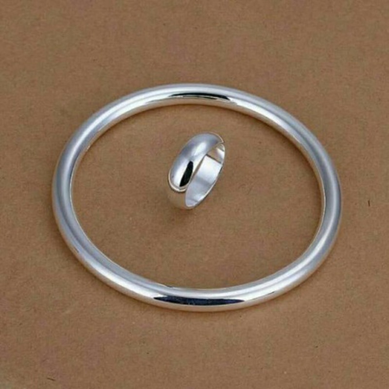 925 Silver jewelry suit Silver ornament Smooth Bracelet Ring Two piece set Female models Kit Source of goods On behalf of