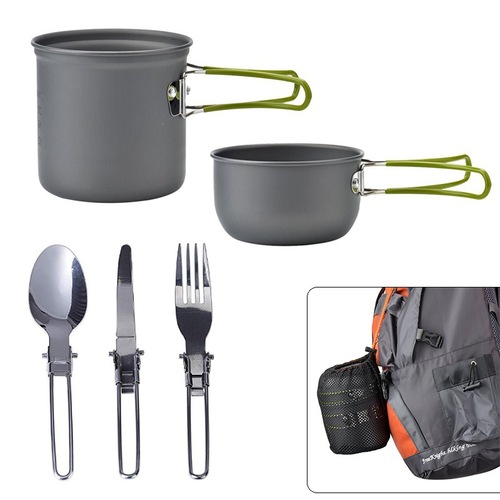 Outdoor products Amazon best selling outdoor pot set for 1-2 people portable camping cookware with tableware DS-101