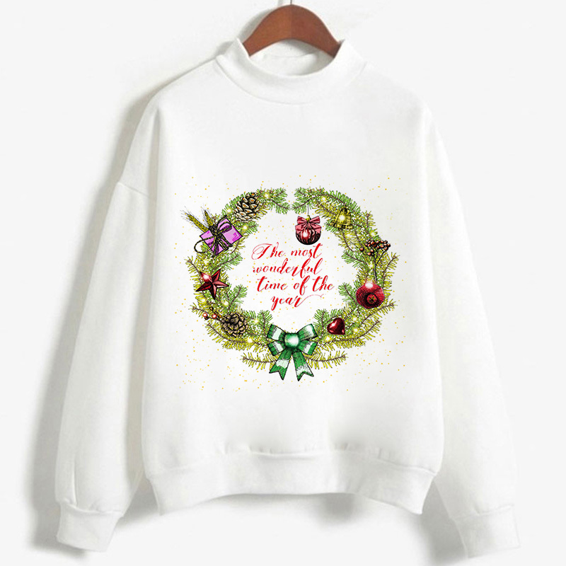 Merry Christmas Greetings High Neck Long Sleeve Sweater NSYKD62970