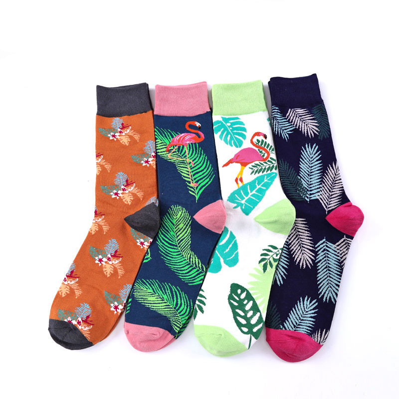 Crane Flamingo cotton mid-calf men's socks personality ethnic fashion socks plus size socks wholesale cross-border hot sale