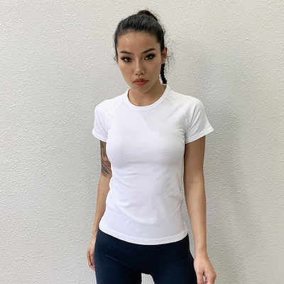 女士吸湿速干显瘦跑步运动健身瑜伽短袖上衣紧身T恤专业训练服女