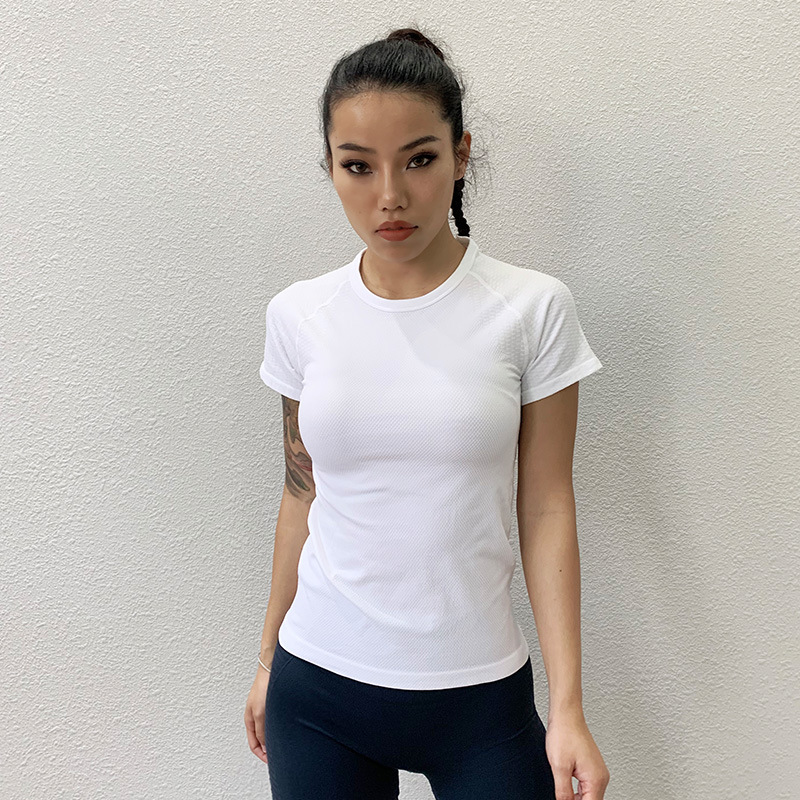 女士吸湿速干显瘦跑步运动健身瑜伽短袖上衣紧身T恤专业训练服女