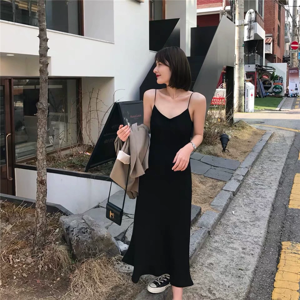 2019 Весна и лето новое женское сексуальное платье на бретельках в Корейском стиле атласное платье для похудения женское