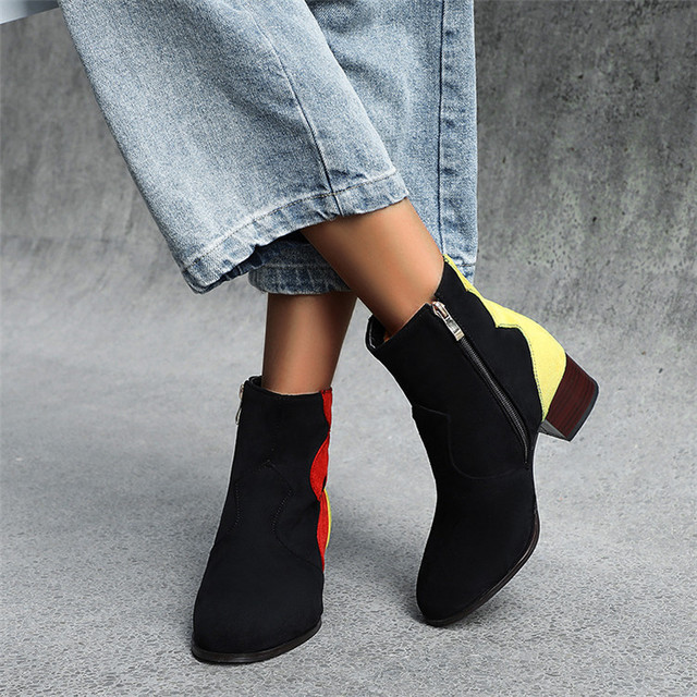 Thick heel side zipper short boots women’s autumn and winter new British style Martin boots middle heel short boots wome