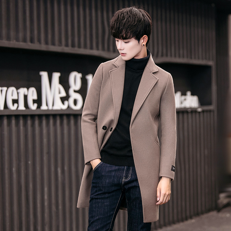 2022 nuevos hombres de la gabardina de los hombres de estilo coreano de moda de media longitud abrigo de lana de los hombres forrado de lana engrosada