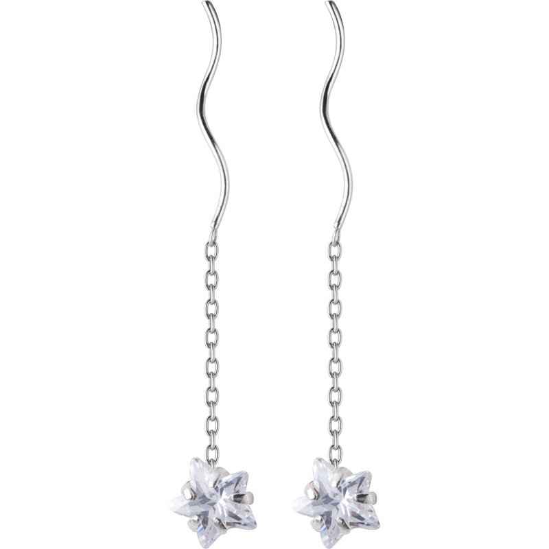 S925 línea de orejas plateadas para mujeres coreanas pequeñas frescas pentagramas pentales cortos temperamento joyas de orejas de estrellas E6914