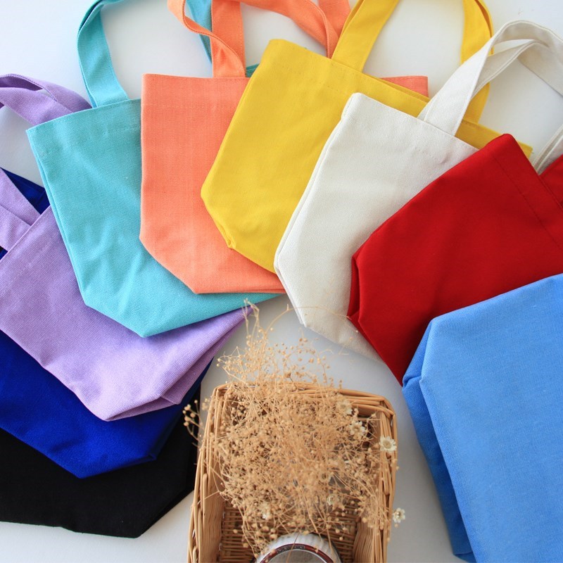 Best Sellers Solid canvas Easy student Lunch box bag Makeup Hand Storage Portable small square package Solid Lunch Bags