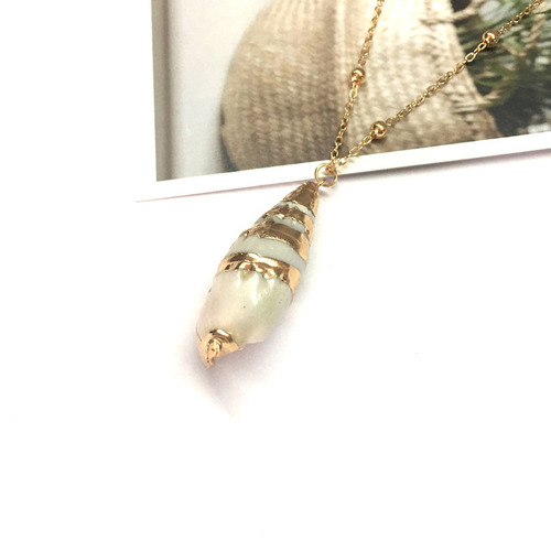 New commuter conch bead necklace natural shell electroplated gold edge pendant bohemian beach style natural necklace
