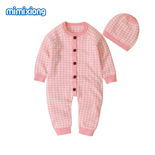 Ins best-selling spring and autumn new infant onesie with front buttons, newborn crawling suit set