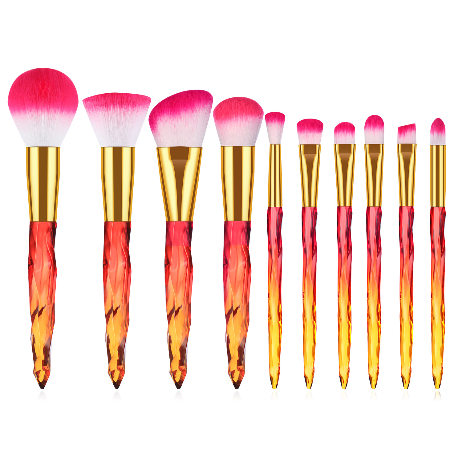 Fashion 10 Pcs Transparent Artificial Crystal Handle Plastic Makeup Brush Set display picture 8