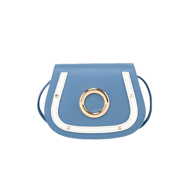 2019 New Fashion Color Matching Messenger Pu Small Bag Iron Ring Decoration Ladies Shoulder Bag Guangzhou Small Bag One Generation