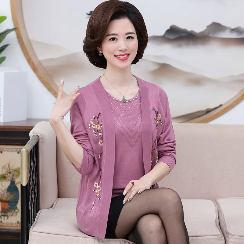 Новый трикотажный топ для мамы на весну и осень, свободный костюм-пальто из двух частей, большие размеры, 40 лет, 50 лет, для женщин среднего возраста