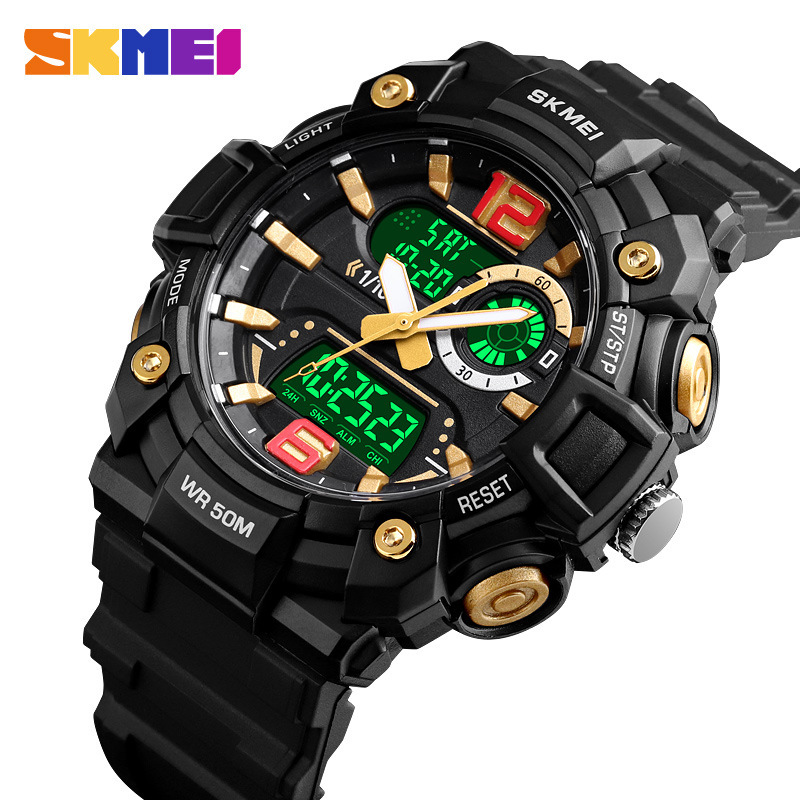 SKMEI SKMEI can set 3 times tough guy black gold multi-functional outdoor sports waterproof men's watch
