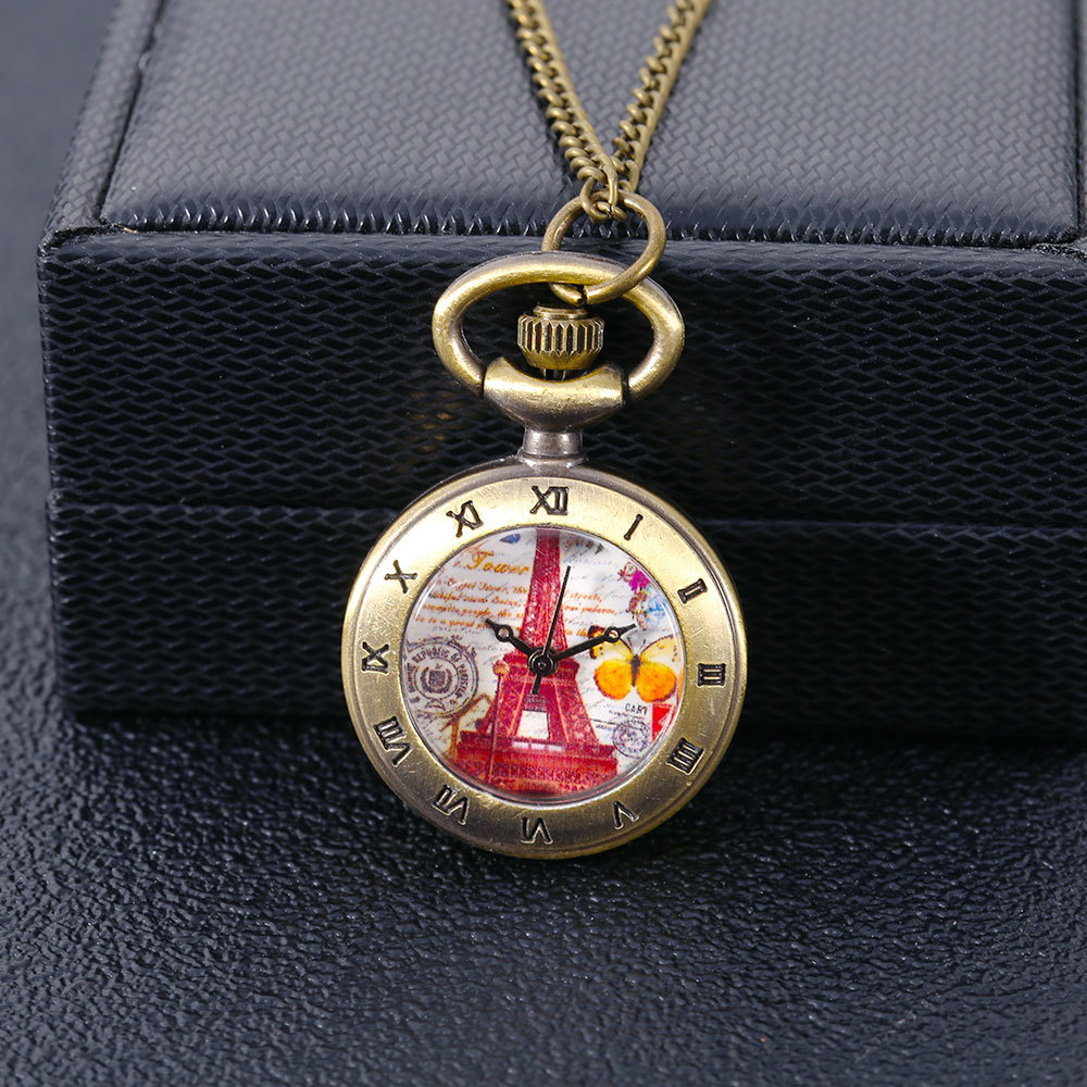 Quartz Watch Small Quartz Pocket Watch Quartz Red Paris Tower Pattern Quartz Cute Cross Border 8894