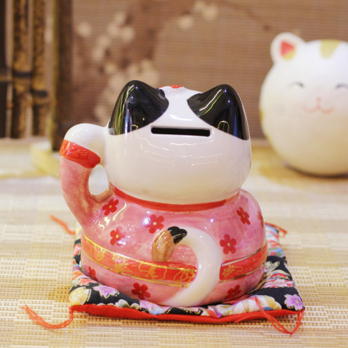 Le Meow lucky cat 6-inch ceramic crafts couple cat piggy bank ornaments opening gifts fortune cat
