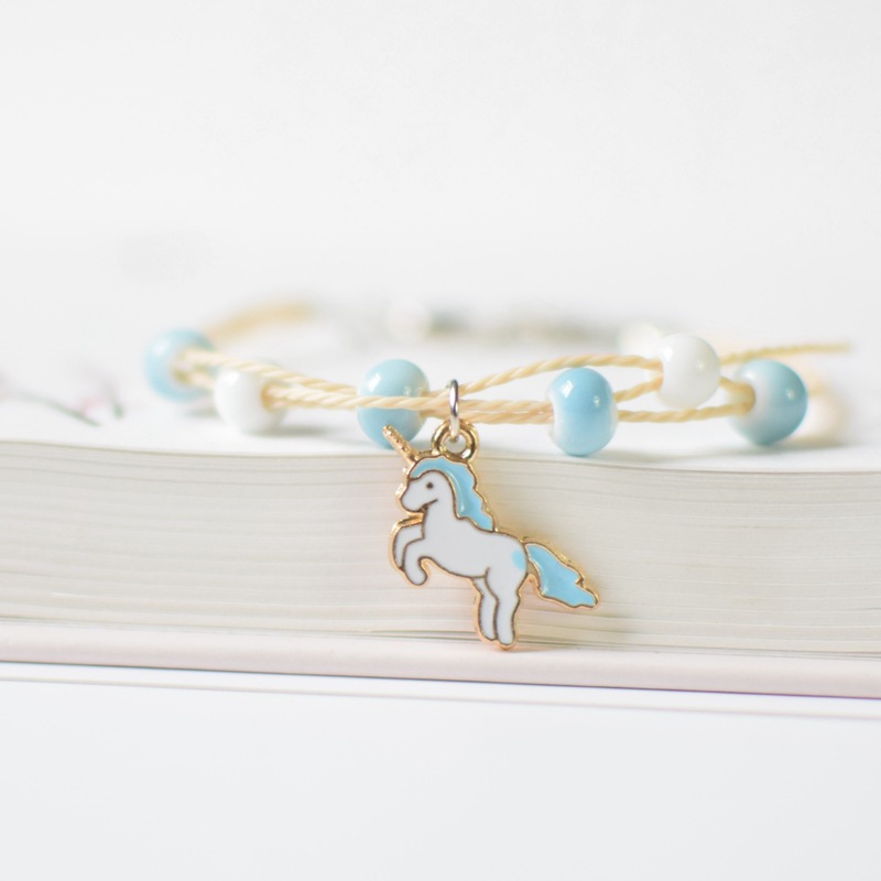 thumbnail image 1 of 2023 nuevo unicornio pulsera de cerámica mujer pareja hermanas joyería estudiantes simple y dulce pulsera azul unicornio, 1 of 2