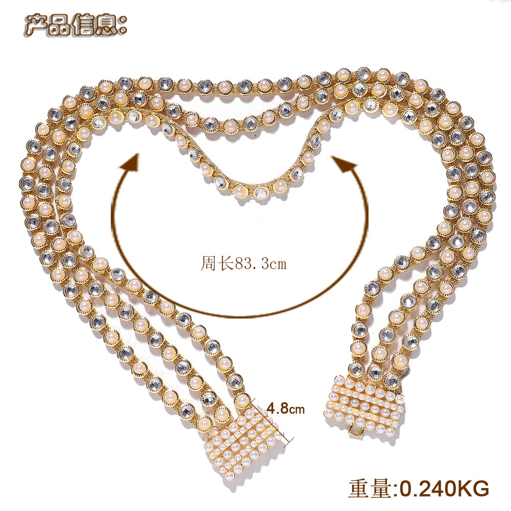 Alloy Pearl Rhinestone Belt Temperament Metal Waist Chain Belt Creative Jewelry Accessories display picture 2