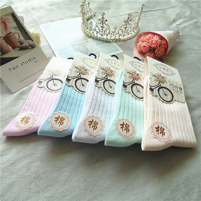 2019 Spring new pattern Bamboo fiber Socks wholesale lady pinkycolor Medium hose Independent packing gift