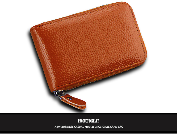 60g Weight Zipper Closure Type Business Occasion Genuine leather Material Solid Color Pattern Unisex Gender Coffee, Royal Blue, Orange, Dark Blue, Pink, Purple, Red, Green, Yellow, Black Color Unisex Solid Color Genuine Leather Coffee Royal Blue Orange Zipper Card Holders 5